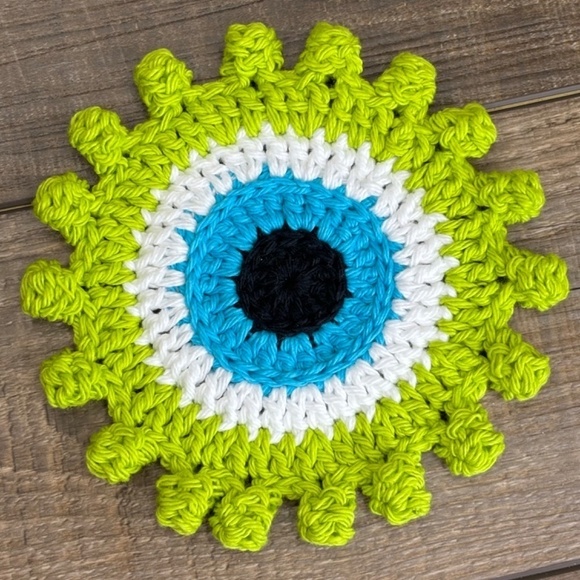 Evil Eye Halloween Monster Coasters Cup Mug Cotton Set of 4 Handcrafted Crochet - Picture 11 of 15